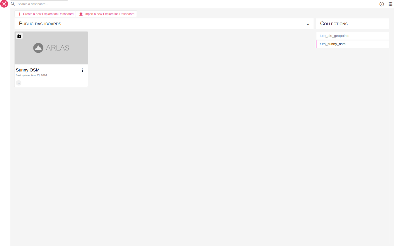 ARLAS with the created "Sunny OSM" dashboard